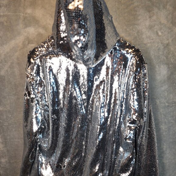 Women Shiny Sparkle Jacket Hooded Sequin Long Sleeve Coat Festival Party 2X - Picture 8 of 10